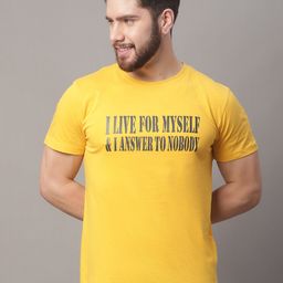 DOOR74 Men Yellow Typography Printed T-shirt-image-37