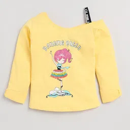 Nottie Planet Girls Yellow Pure Cotton Graphic Printed T-shirt-image-99
