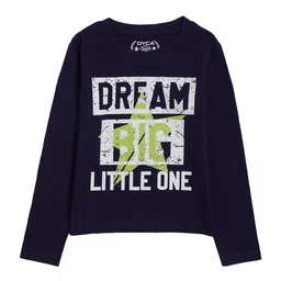 DYCA Boys Navy Blue Typography Printed Regular Fit Cotton T-shirt-image-92
