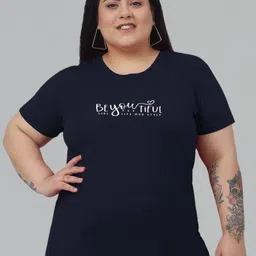 Trend Level Plus Size Typography Printed Cotton T-shirt-image-1