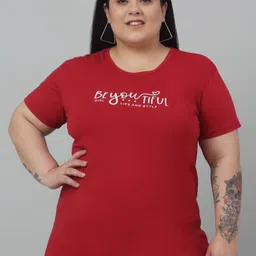 Trend Level Plus Size Typography Printed Cotton T-shirt-59