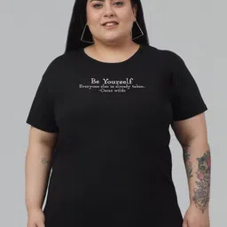 Trend Level Plus Size Typography Printed Cotton T-shirt-image-45
