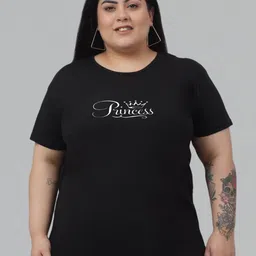 Trend Level Plus Size Typography Printed Pure Cotton T-shirt-image-9