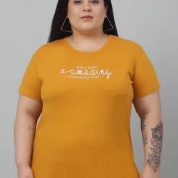Trend Level Plus Size Round Neck Typography Printed Cotton T-shirt-image-47