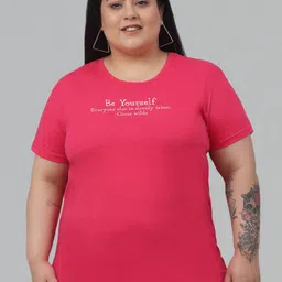 Trend Level Plus Size Typography Printed Pure Cotton T-shirt-66
