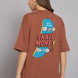 Imsa Moda Typography Printed Drop-Shoulder Sleeves Cotton Oversized T-Shirt-image-88