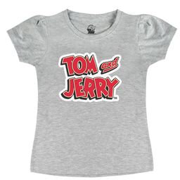Tom & Jerry by Wear Your Mind Girls Grey Typography Printed Cotton T-shirt-image-80