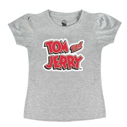 Tom & Jerry by Wear Your Mind Girls Grey Typography Printed Pure Cotton T-shirt-image-83