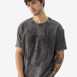 The Souled Store Geometric Printed Drop-Shoulder Sleeves Pure Cotton Oversized T-shirt-image-65