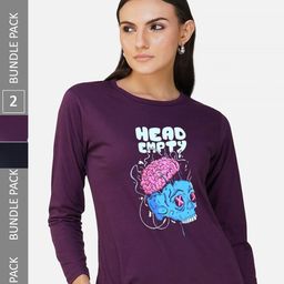 CHOZI Pack Of 2 Typographic Printed Long Sleeves Cotton T-shirt-image-93