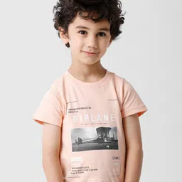 KATE & OSCAR Boys Pink Printed Round Neck Cotton T-shirt-image-93