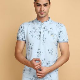 V-Mart Printed Mandarin Collar Short Sleeves Cotton T-shirt-picture-3