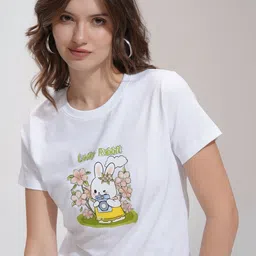 Tokyo Talkies Women Self Design Round Neck Cotton T-shirt-image-45