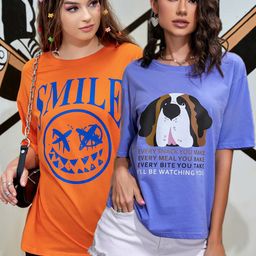 Christy World Pack of 2 Typography Printed Oversized T-shirt-image-95