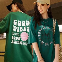 Christy World Pack of 2 Typography Printed Oversized T-shirt-image-98