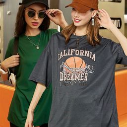 Christy World Pack Of 2 Printed Drop Shoulder Cotton Oversized T-shirt-25