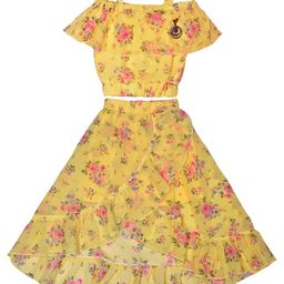 Wish Karo Girls Floral Printed Cold Shoulder Sleeve Top with Skirt-image-51