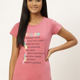 BROOWL Women Pink Printed Cotton Lounge Tshirt-36