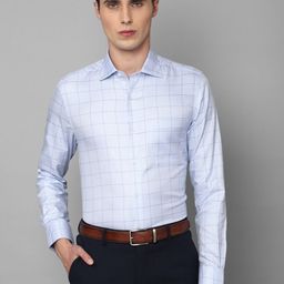 Louis Philippe Men Slim Fit Windowpane Checks Checked Pure Cotton Formal Shirt-image-62