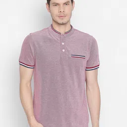 Basics Men Red Mandarin Collar Muscle Fit T-shirt-image-53