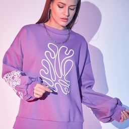 STREET 9 Lavender Graphic Printed Pullover Fleece Sweatshirt-image-36