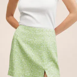 MANGO Women Green & White Floral Straight Skirt-image-58