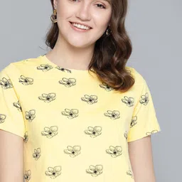 Mast & Harbour Women Yellow & Black Pure Cotton Floral Print T-shirt-picture-14