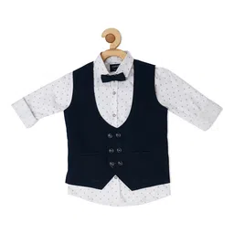 CAVIO Boys Navy Printed Shirt with Waistcoat-image-106