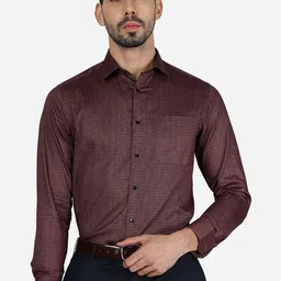 METAL Slim Fit Geometric Printed Spread Collar Long Sleeve Pocket Cotton Shirt-image-46