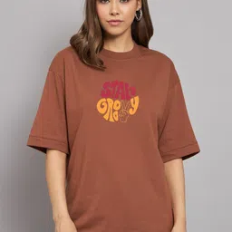 Imsa Moda Typography Printed Round Neck Drop-Shoulder Sleeves Pure Cotton T-shirt-image-98