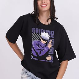 Mad Over Print Women Black & Purple Cotton Printed Oversized T-shirt-picture-16