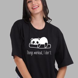 Mad Over Print Women Black Cotton Printed Oversized T-shirt-picture-7