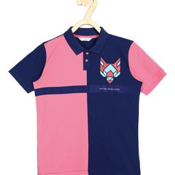 Peter England Boys Blue Colourblocked Polo Collar Applique T-shirt-image-78
