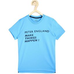 Peter England Boys Blue Typography Printed T-shirt-image-48