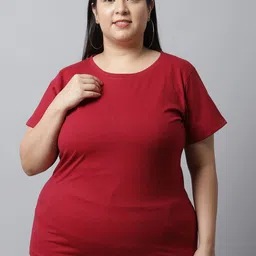 UnaOne Women Plus Size Maroon Slim Fit Pure Cotton T-shirt-image-54
