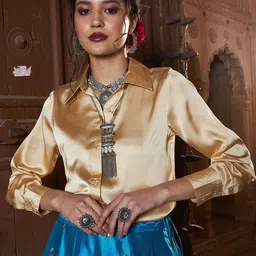 Shae by SASSAFRAS Women Comfort Satin Party Shirt-picture-21