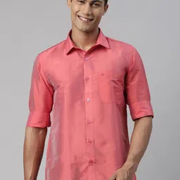 TATTVA Men Peach-Coloured Slim Fit Casual Shirt-image-74