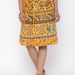 SOUNDARYA Women Yellow Printed Knee-Length Cotton Skirt-image-50