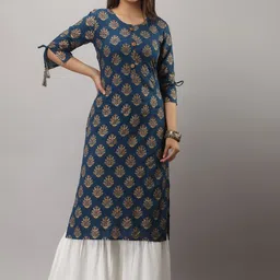 MAUKA Women Teal Ethnic Motifs Printed Kurti with Sharara-picture-21