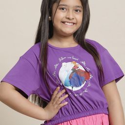 Kids Ville Girls Frozen Graphic Drop-Shoulder Sleeves Pure Cotton Relaxed Fit T-Shirt-image-27
