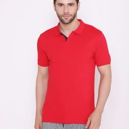 BODYACTIVE Men Red Polo Collar Cotton T-shirt-image-64