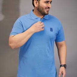 bigbanana Plus Size Men Blue Solid Polo Collar Pure Cotton T-shirt-image-75