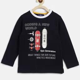 Chicco Boys Navy Blue Typography Printed Pure Cotton T-shirt-image-73