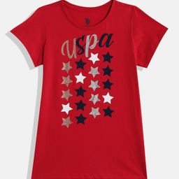 U.S. Polo Assn. Kids Girls Red Brand Logo Printed Pure Cotton T-shirt-image-66