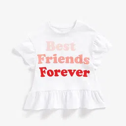 pmothercare Girls White Typography Printed Pure Cotton T-shirt-21