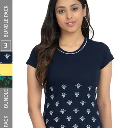 IndiWeaves Pack Of 3 Floral Printed Pure Cotton T-shirt-image-83