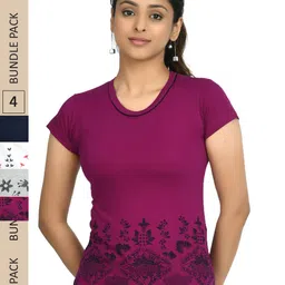 IndiWeaves Pack Of 4 Floral Printed Pure Cotton T-shirt-image-30