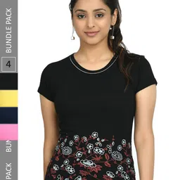 IndiWeaves Pack Of 4 Floral Printed Pure Cotton T-shirt-image-78