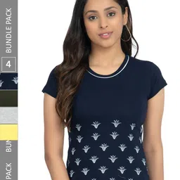 IndiWeaves Pack Of 4 Floral Printed Pure Cotton T-shirt-image-62