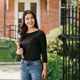 Harvard Women Black Solid Pure Cotton T-shirt-image-70